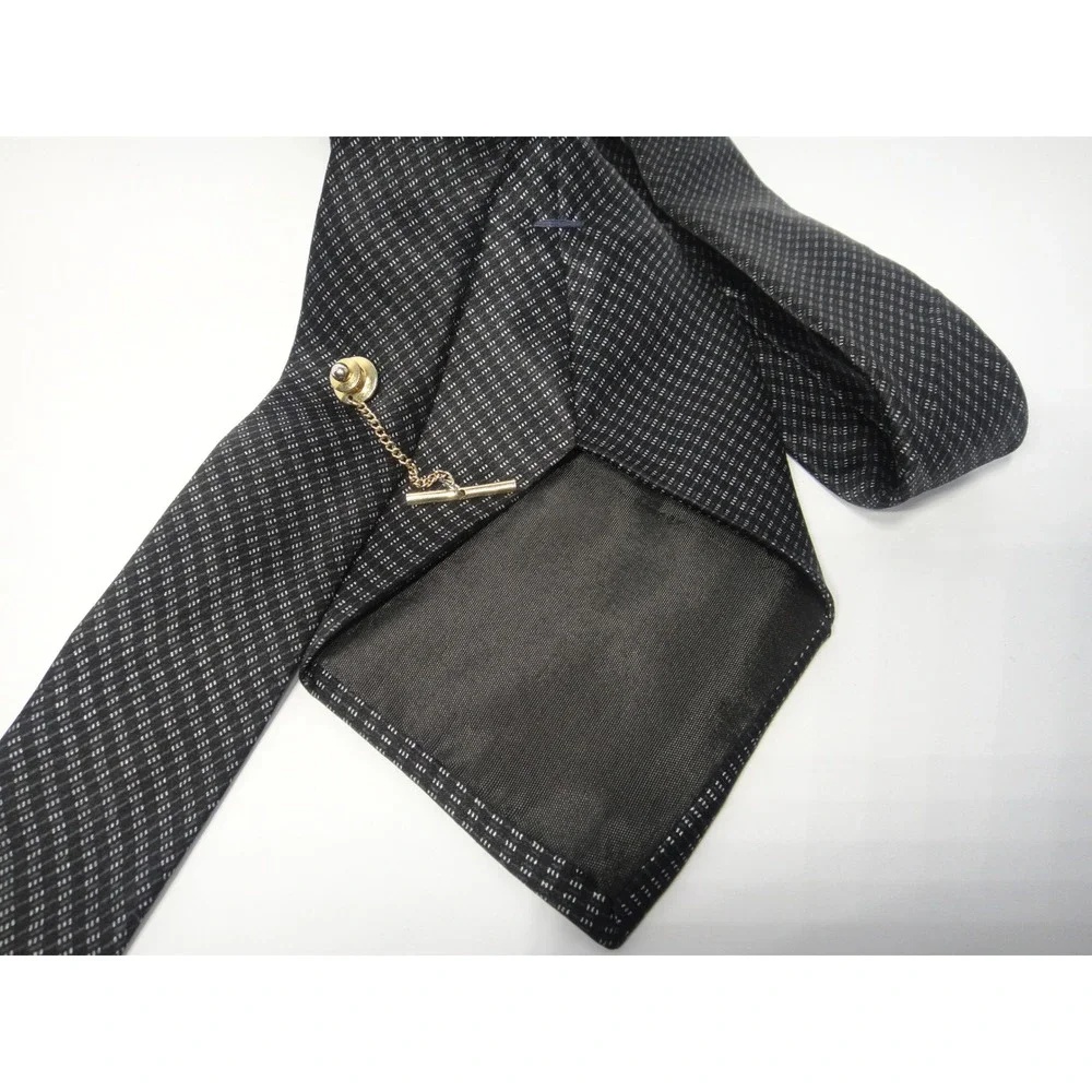 Stafford Executive Men's Black Charcoal Micro Pattern 100% Silk Necktie Tie Tack